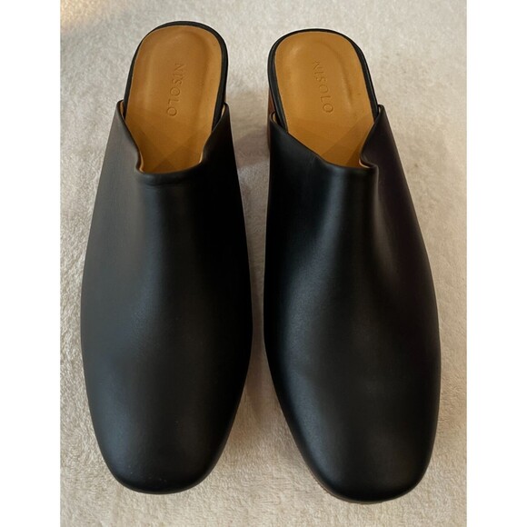 NISOLO All-Day Heeled Mule Black Smooth Leather Closed Toe Women's Size 7 NEW - Picture 6 of 11